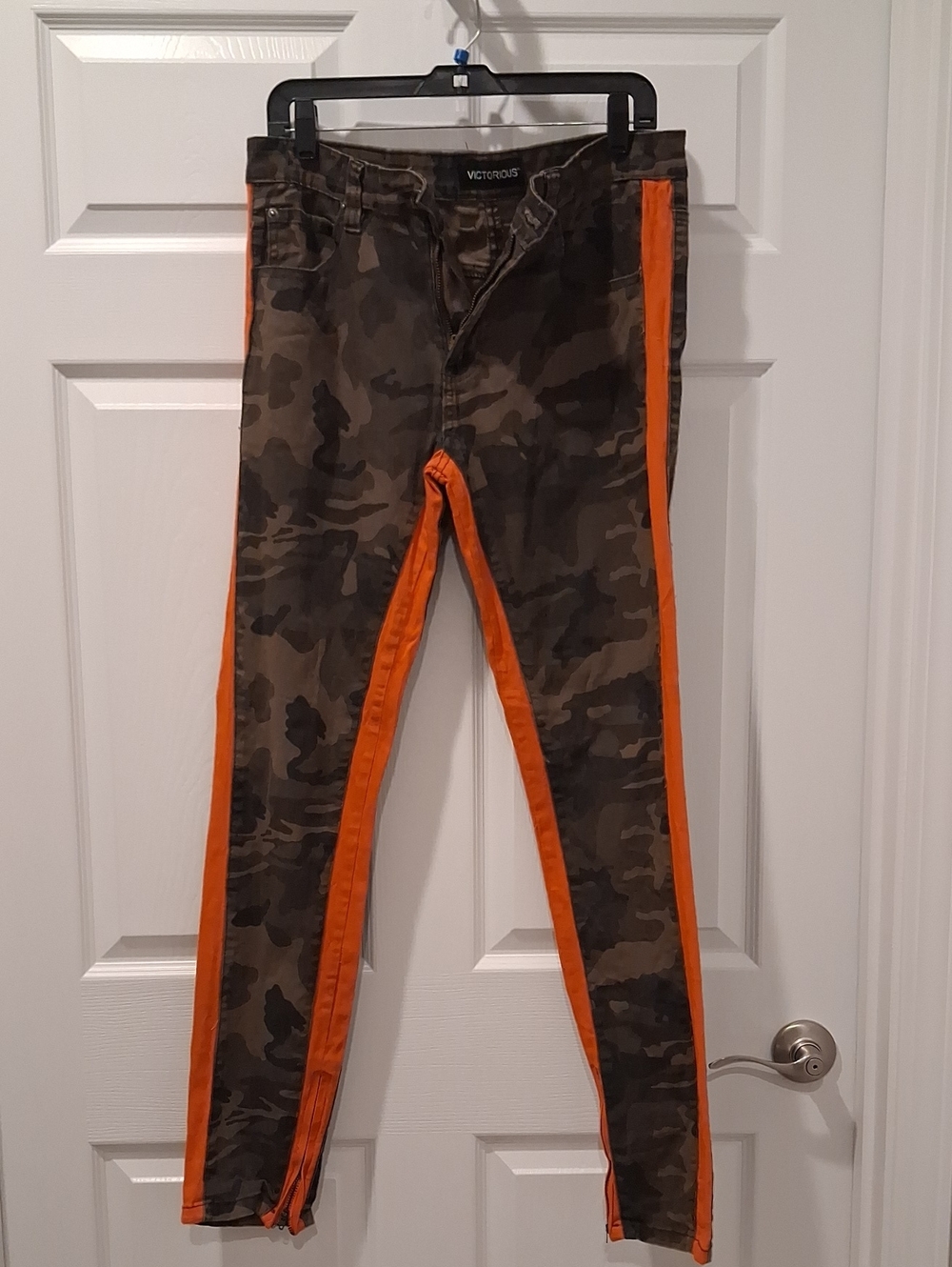 Victorious Camo Skinny Jeans with Orange Side Stripe